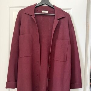 Babaton Aritzia Burgundy Knit Shirt Jacket Size S